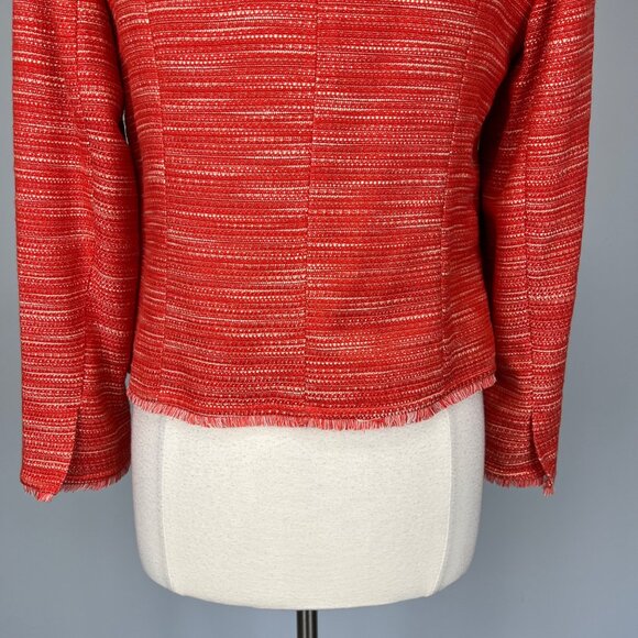 Chicos Womens Textured Fringe Jacket Garibaldi Orange Zip Front size Medium - Picture 11 of 16